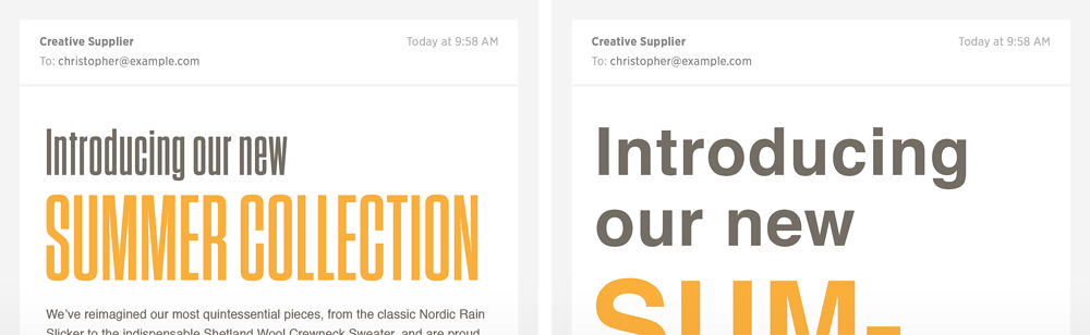 Email using Tungsten Compressed web fonts and Helvetica